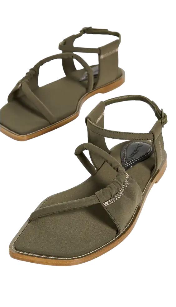 Zimmermann Scuba Flat Sandal | Olive / Khaki, Neoprene / Leather, Strappy Flats