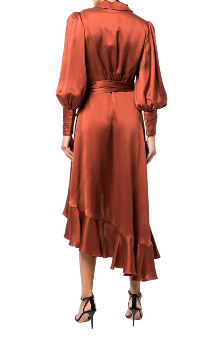 Zimmermann Silk Wrap Midi Dress | Sienna / Rust, Sueded Silk Cocktail, Dolman
