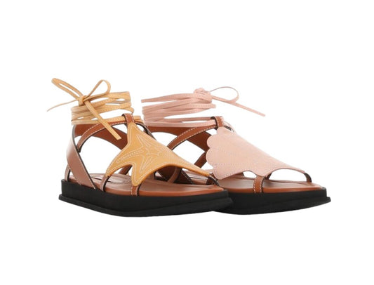 Zimmermann Rock Pool Sandals | Leather, Tan Multi, Ankle Straps, Flats, Embroid