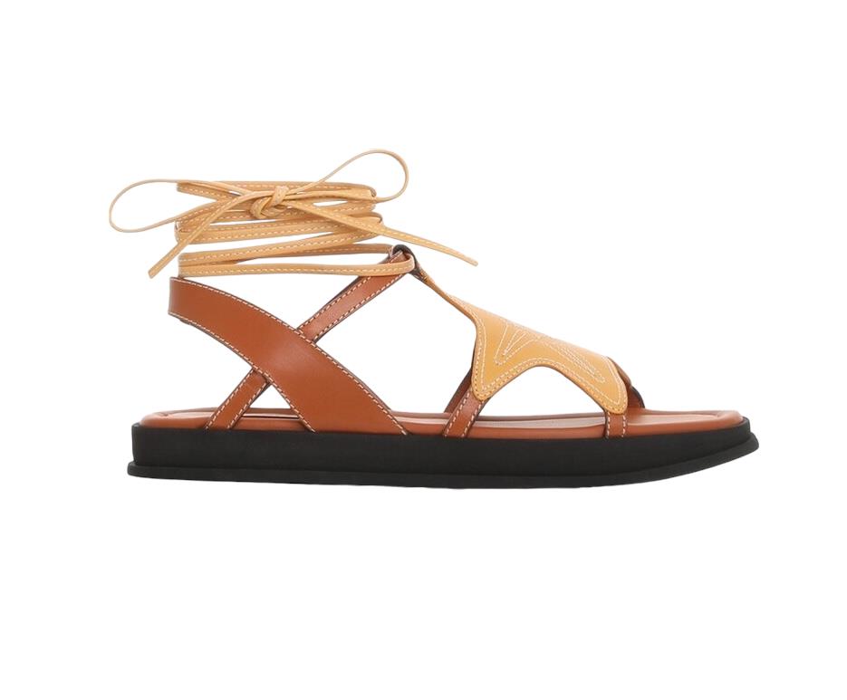 Zimmermann Rock Pool Sandals | Leather, Tan Multi, Ankle Straps, Flats, Embroid