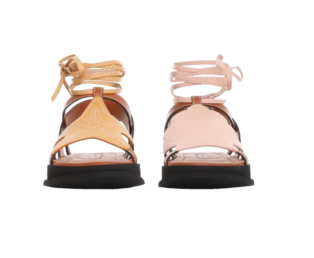 Zimmermann Rock Pool Sandals | Leather, Tan Multi, Ankle Straps, Flats, Embroid