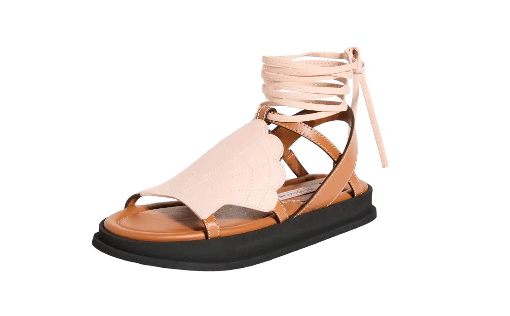 Zimmermann Rock Pool Sandals | Leather, Tan Multi, Ankle Straps, Flats, Embroid