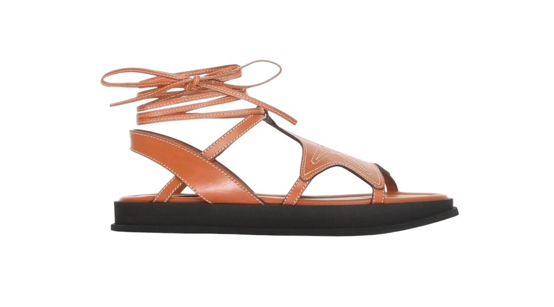 Zimmermann Rock Pool Sandals | Leather, Tan Leather, Ankle Straps, Flats, Embroi