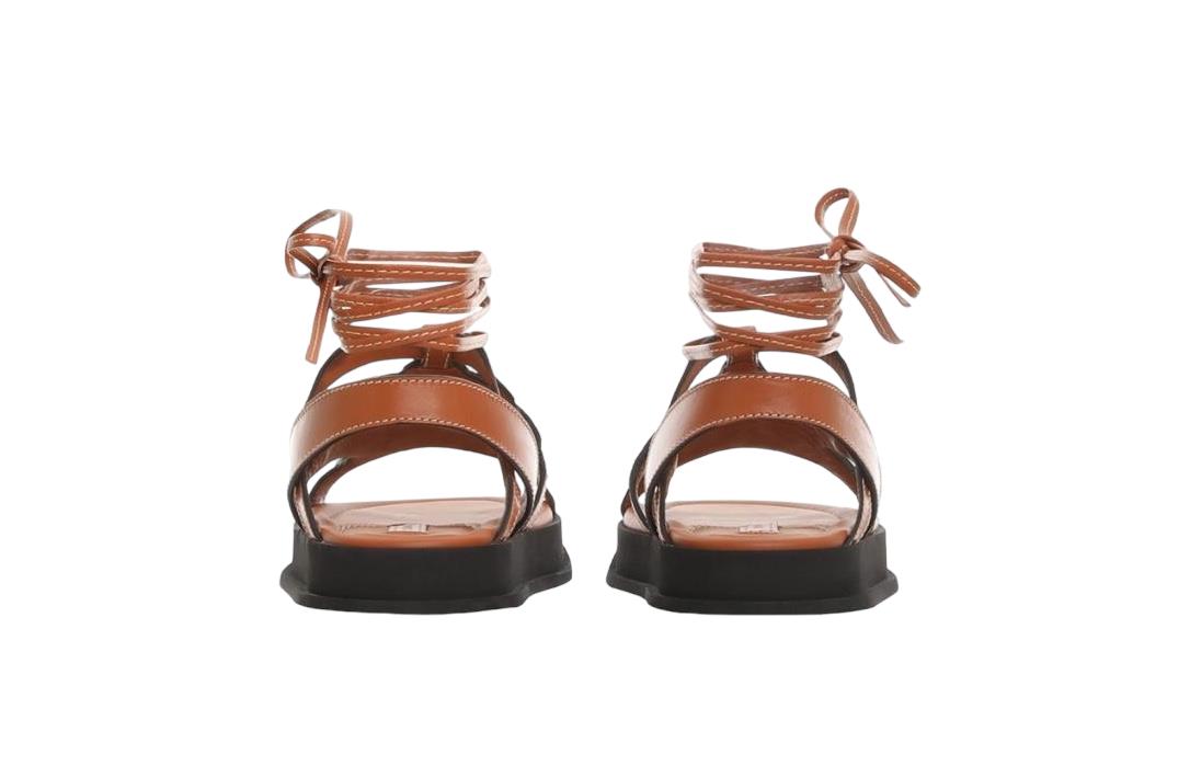 Zimmermann Rock Pool Sandals | Leather, Tan Leather, Ankle Straps, Flats, Embroi