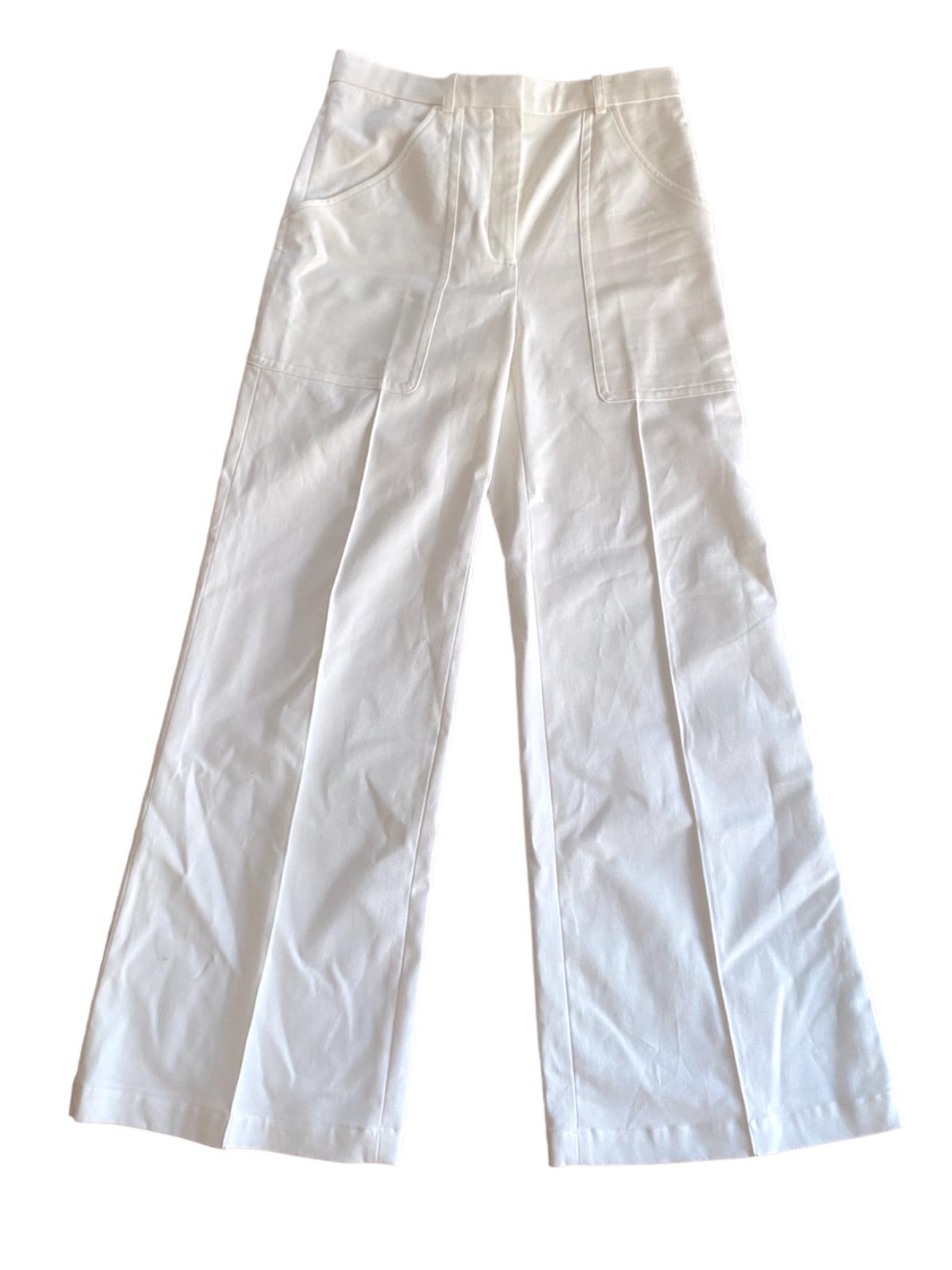 Sandro Paris White Pants | High Waist, Wide Leg, Size 38, Pockets, Seam