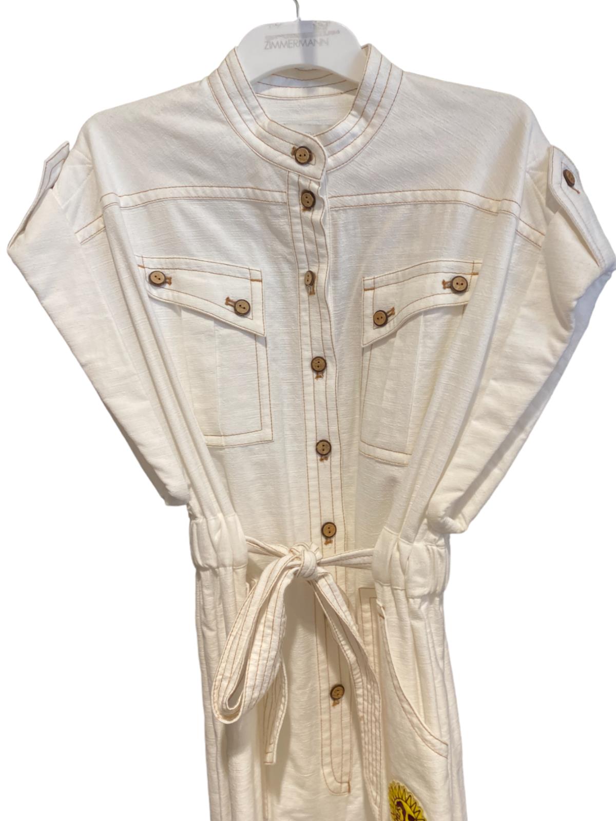 Zimmermann Tiggy Short Sleeve Jumpsuit | Cotton, Ivory/White, Rolled Cuffs