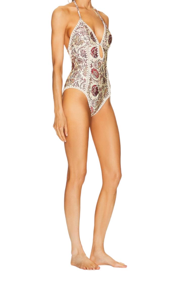 Zimmermann Vitali Keyhole Crochet One Piece | Cotton Trimming, Floral, Red/White