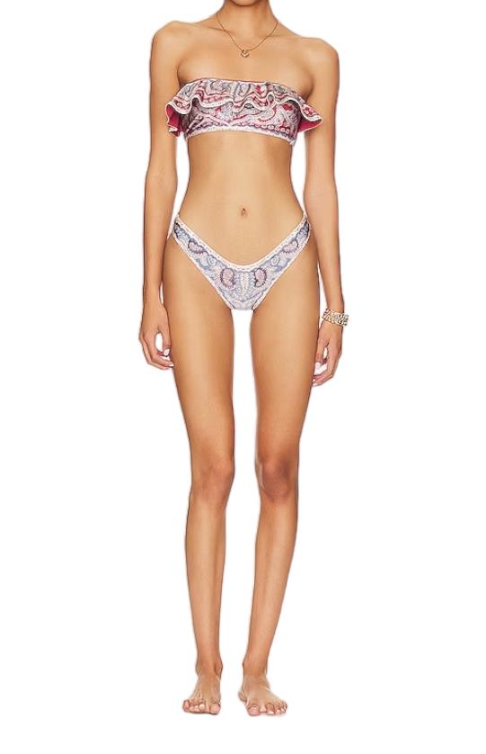 Zimmermann Vitali Frill Bandeau Bikini |Blue Paisley, Frill Top, Low Rise Bottom