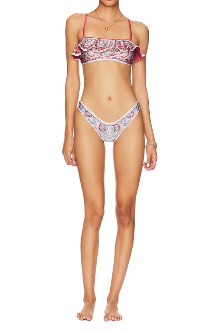 Zimmermann Vitali Frill Bandeau Bikini |Blue Paisley, Frill Top, Low Rise Bottom