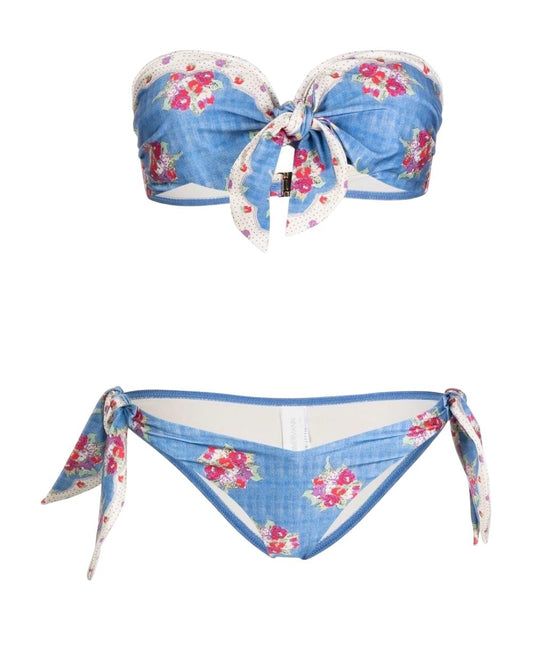 Zimmermann Clover Scarf Tie Bikini |  Blue Floral, Removable Straps, Low Rise