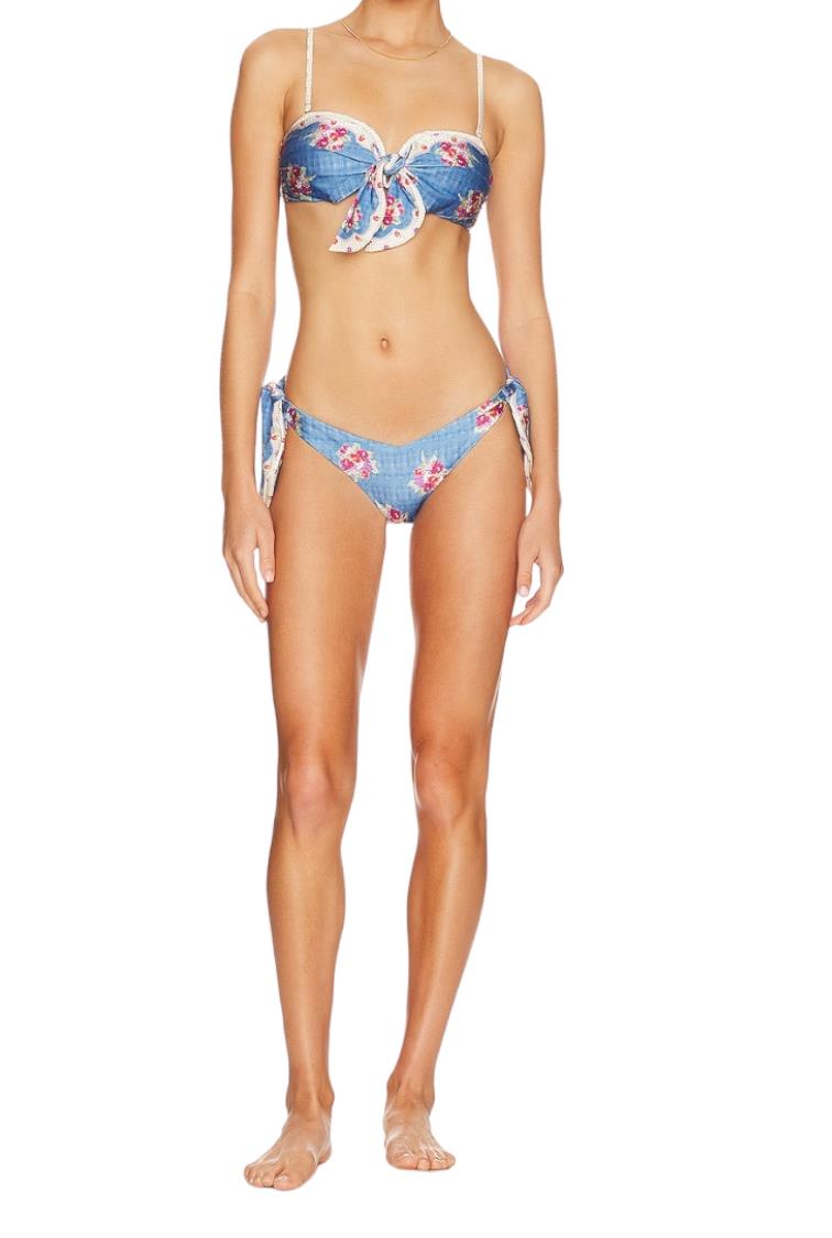 Zimmermann Clover Scarf Tie Bikini |  Blue Floral, Removable Straps, Low Rise