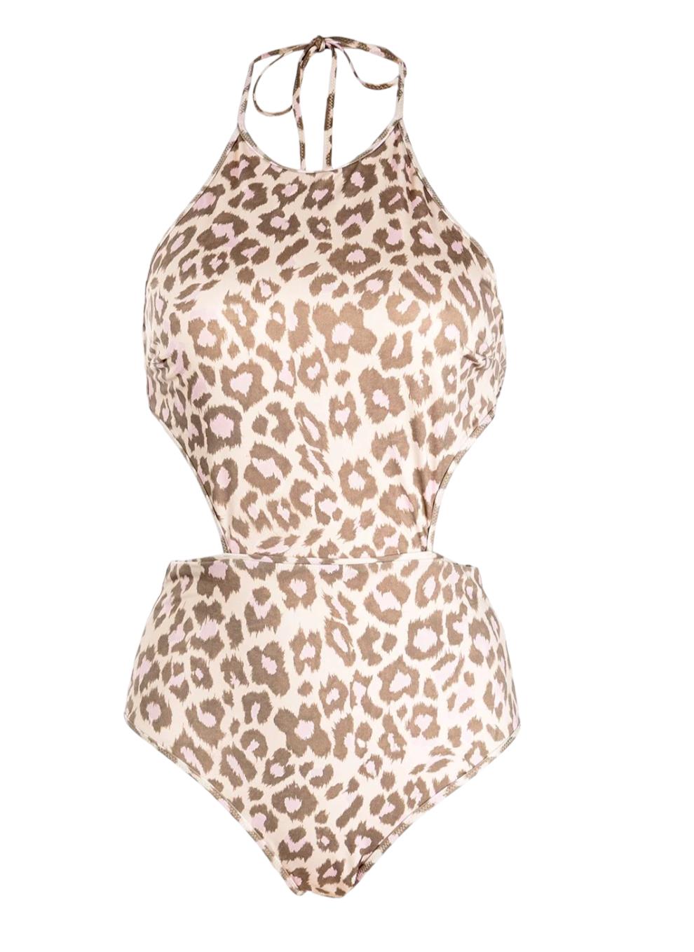 Zimmermann Jude Cutout Halter One Piece | Pink Leopard, Open Back