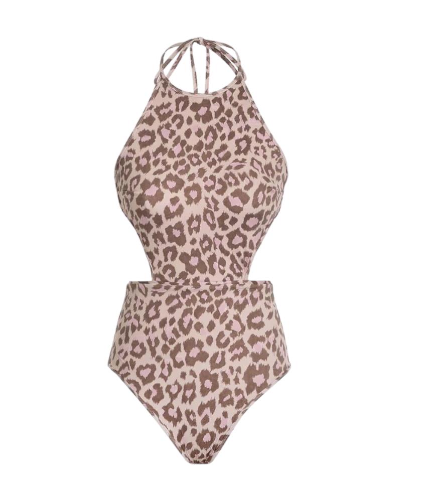 Zimmermann Jude Cutout Halter One Piece | Pink Leopard, Open Back