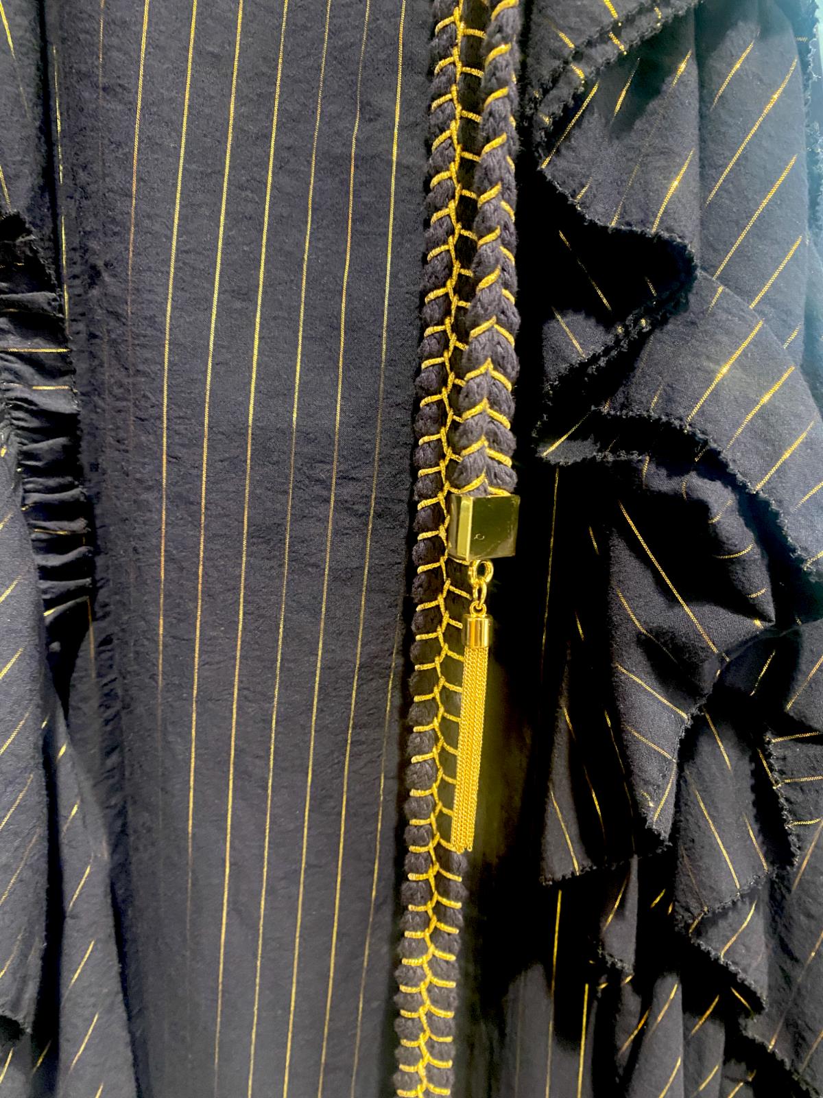 Zimmermann Pattie Ruffle Cover-Up | Navy/Gold, Belted, Metallic, Scalloped Hem