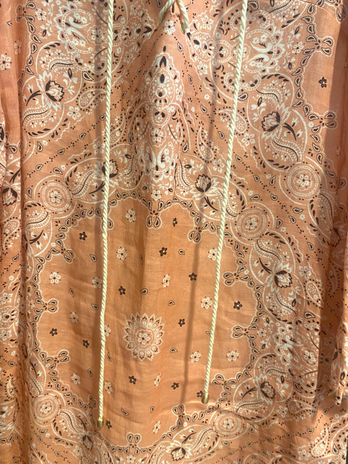 Zimmermann Violet Lace Up Midi Dress | Pink/Peach Bandana, Cotton, Lace Up Neck