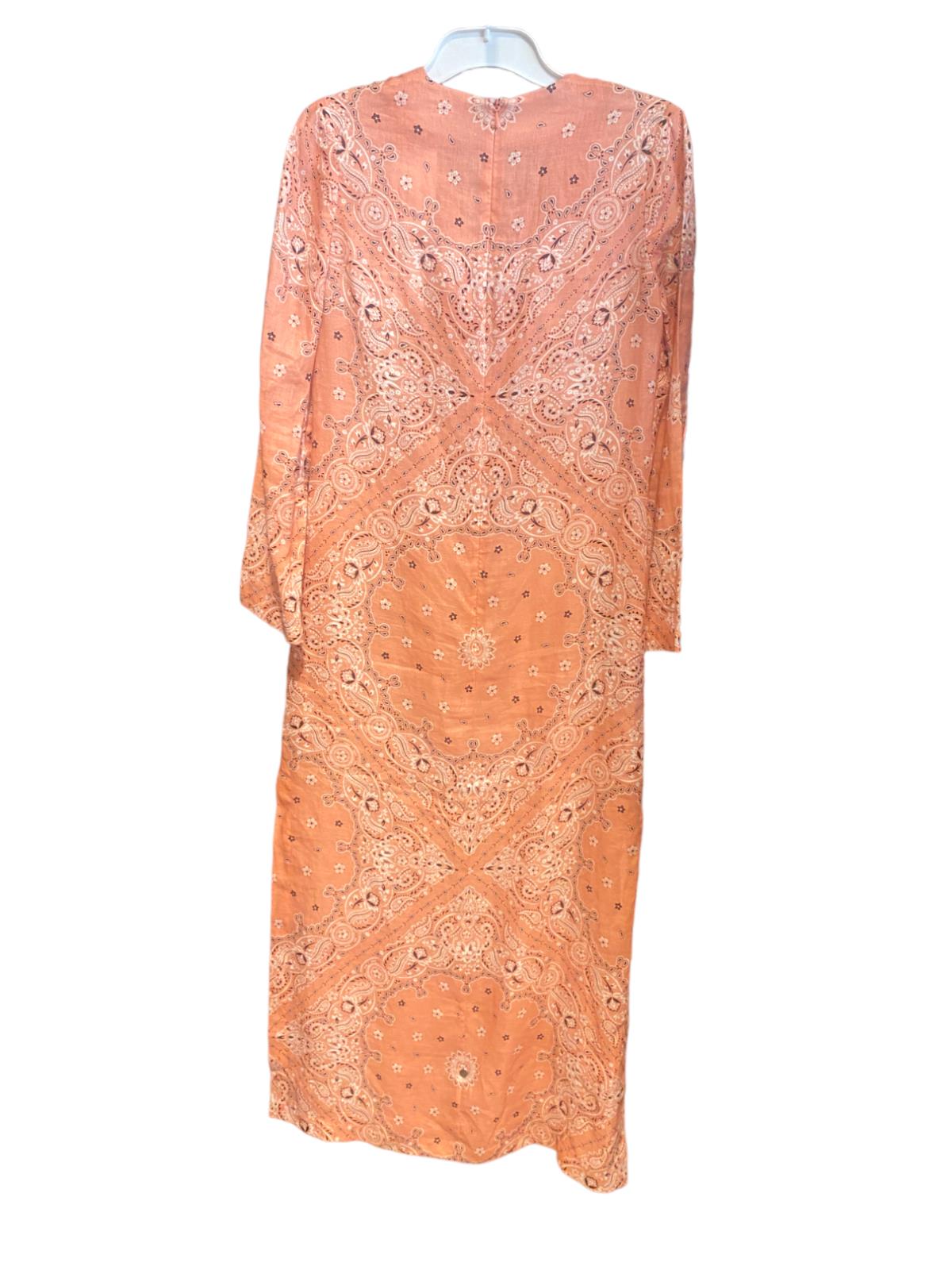 Zimmermann Violet Lace Up Midi Dress | Pink/Peach Bandana, Cotton, Lace Up Neck