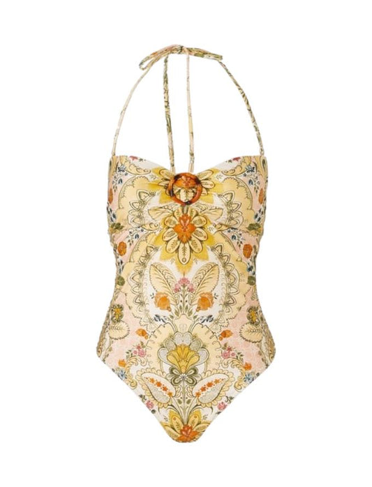 Zimmermann Laurel Bamboo Ring One Piece | Baroque Floral, Bandeau, Open Back