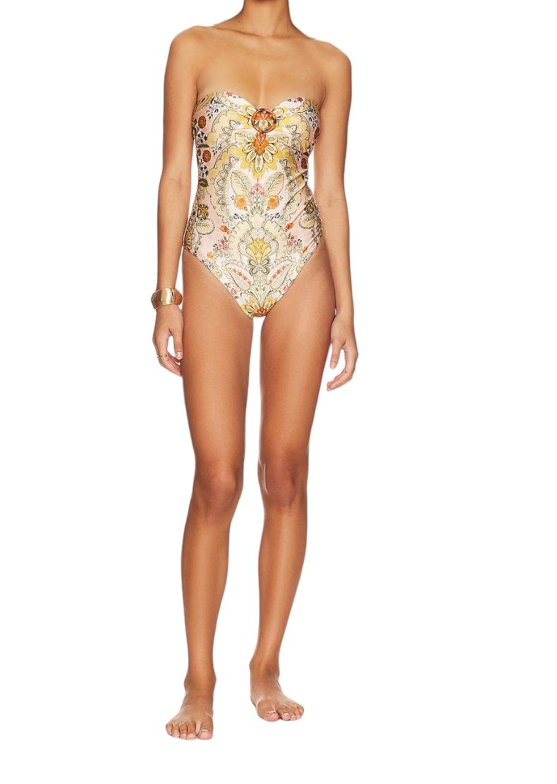 Zimmermann Laurel Bamboo Ring One Piece | Baroque Floral, Bandeau, Open Back