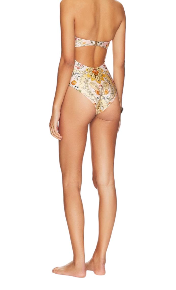 Zimmermann Laurel Bamboo Ring One Piece | Baroque Floral, Bandeau, Open Back