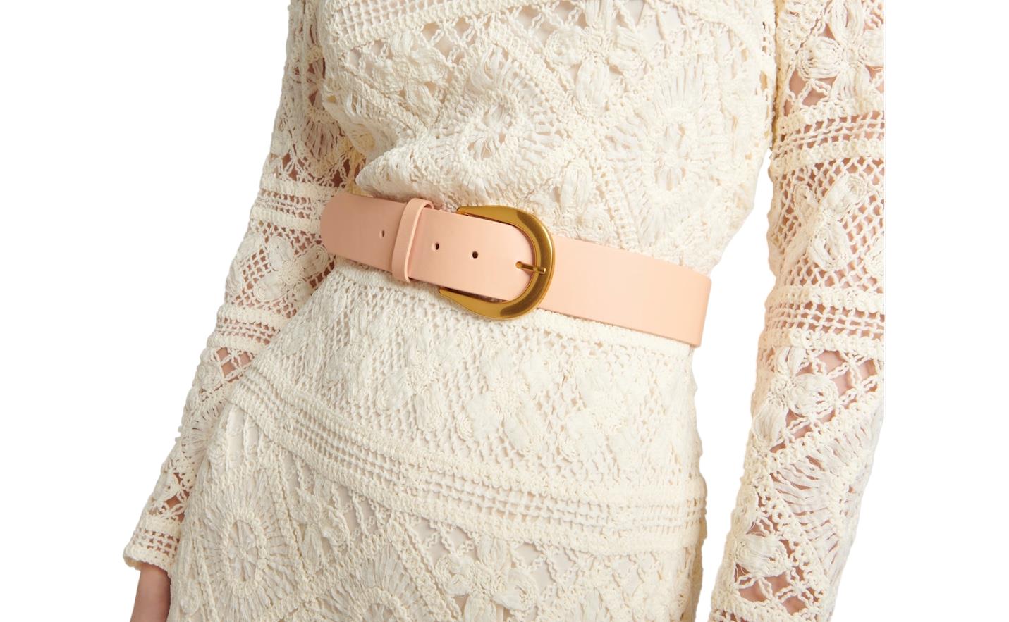 Zimmermann Classic Waist Leather Belt | Pink/Peach/Apricot, Gold Hardware Buckle