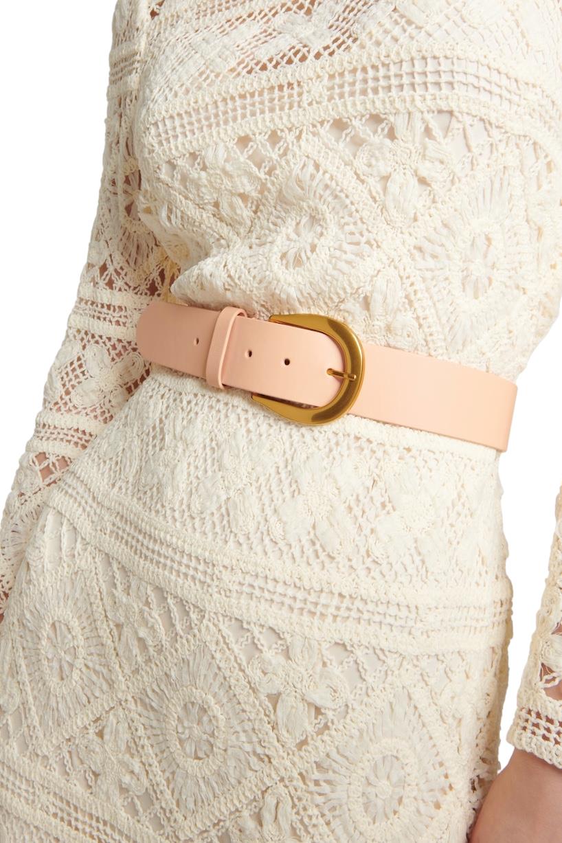 Zimmermann Classic Waist Leather Belt | Pink/Peach/Apricot, Gold Hardware Buckle