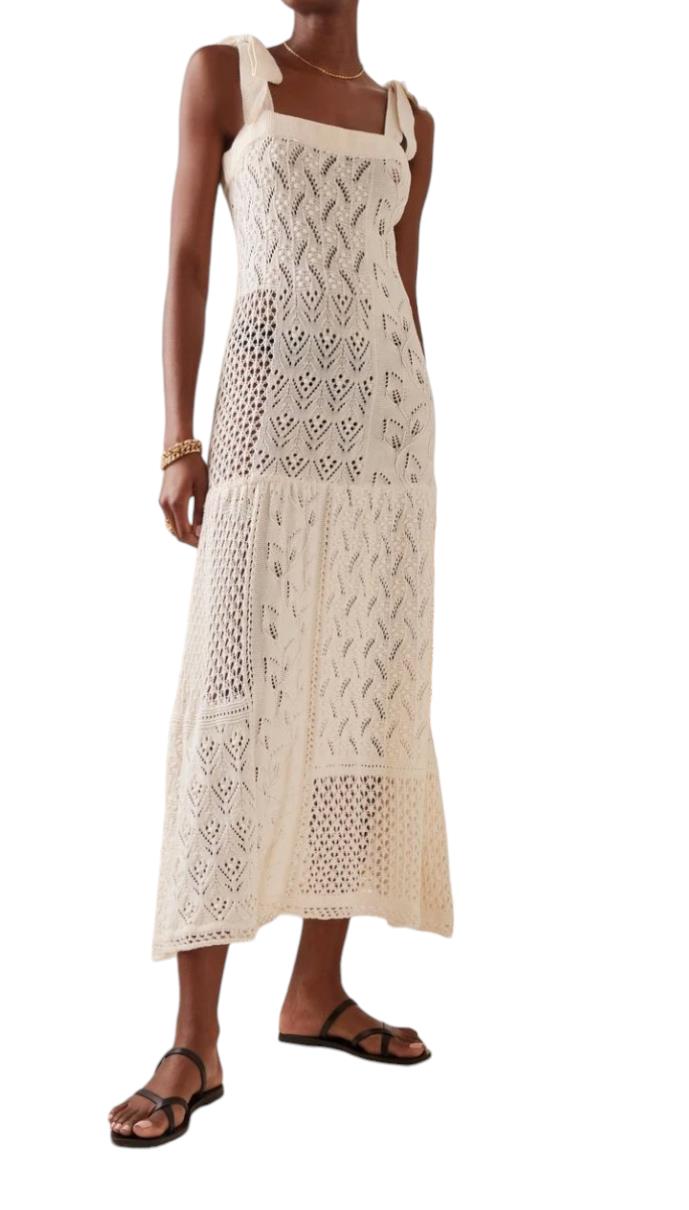 Zimmermann Anneke Patchwork Dress | Cream/White, Knitted, Dropped Waist, Tie