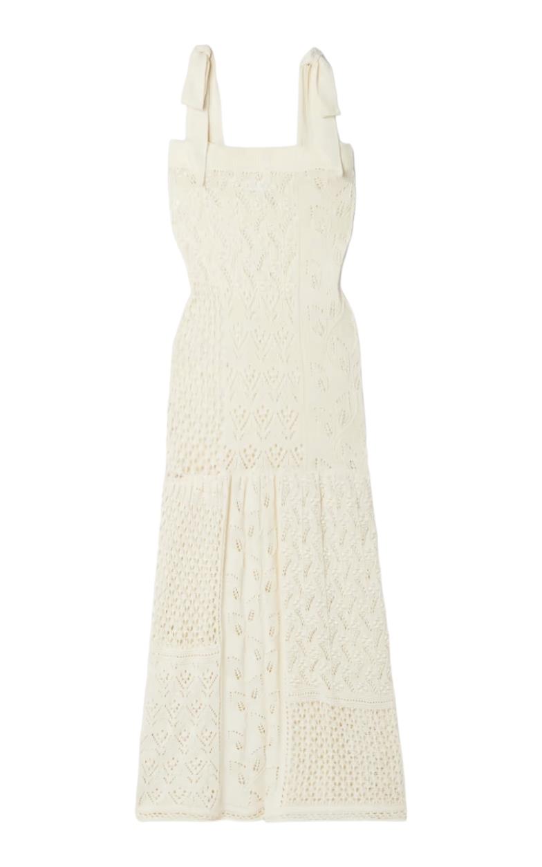 Zimmermann Anneke Patchwork Dress | Cream/White, Knitted, Dropped Waist, Tie