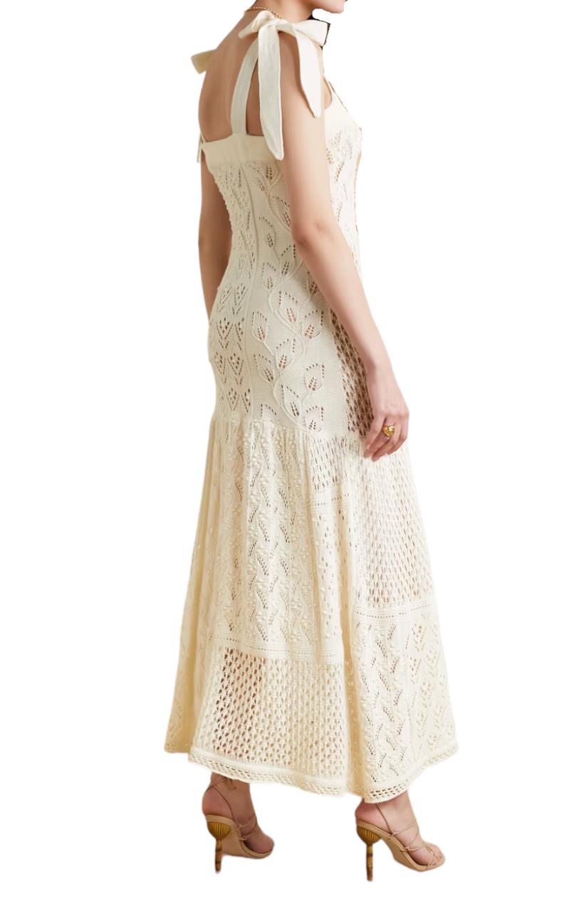 Zimmermann Anneke Patchwork Dress | Cream/White, Knitted, Dropped Waist, Tie