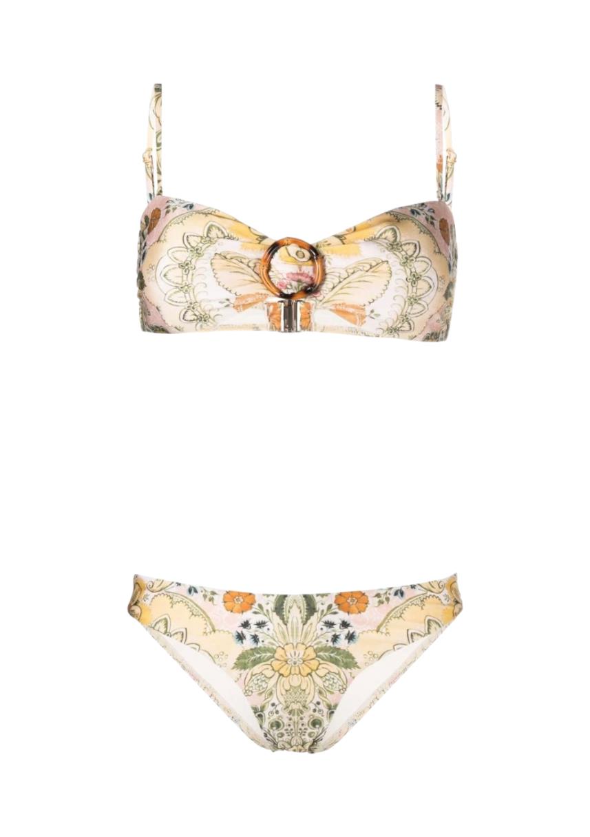 Zimmermann Laurel Bamboo Ring BIkini | Bandeau, Low Rise, Floral, Optional strap