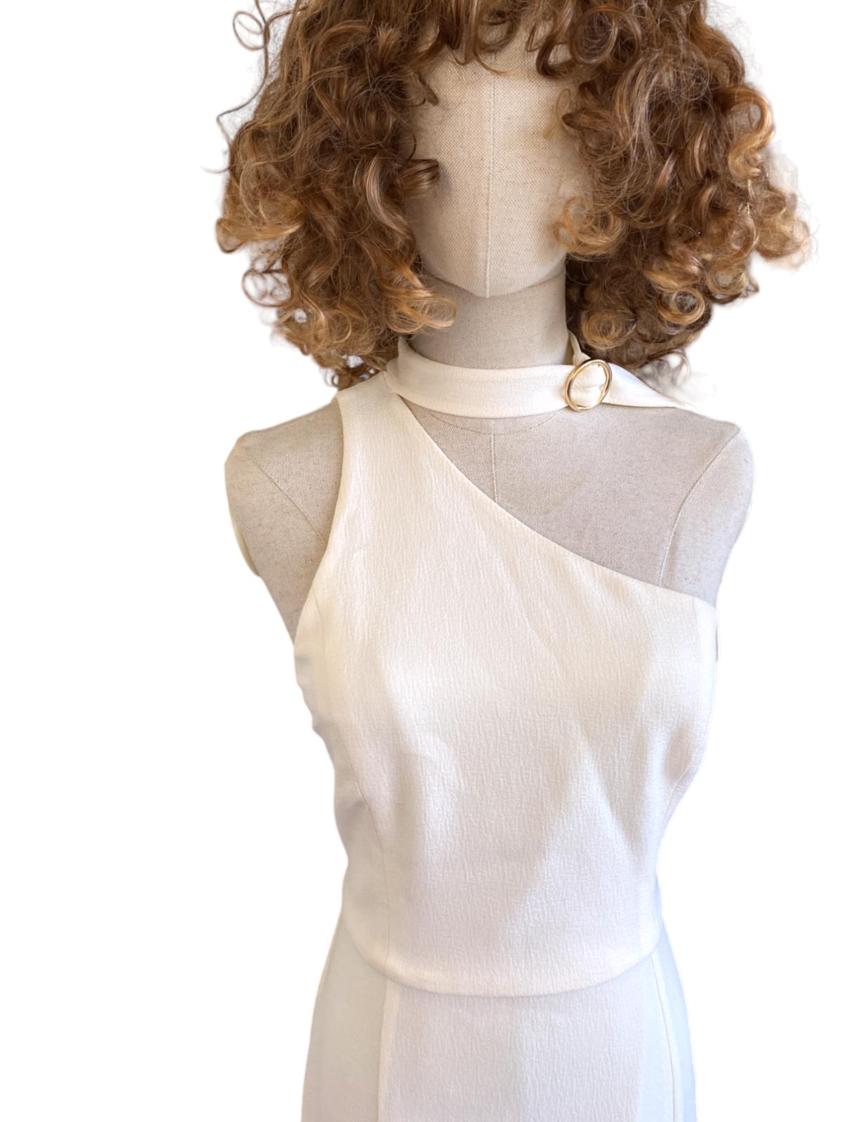 Zimmermann Neck Tie Midi Dress | Pearl/Off White, Pencil, One Shoulder, Stretch