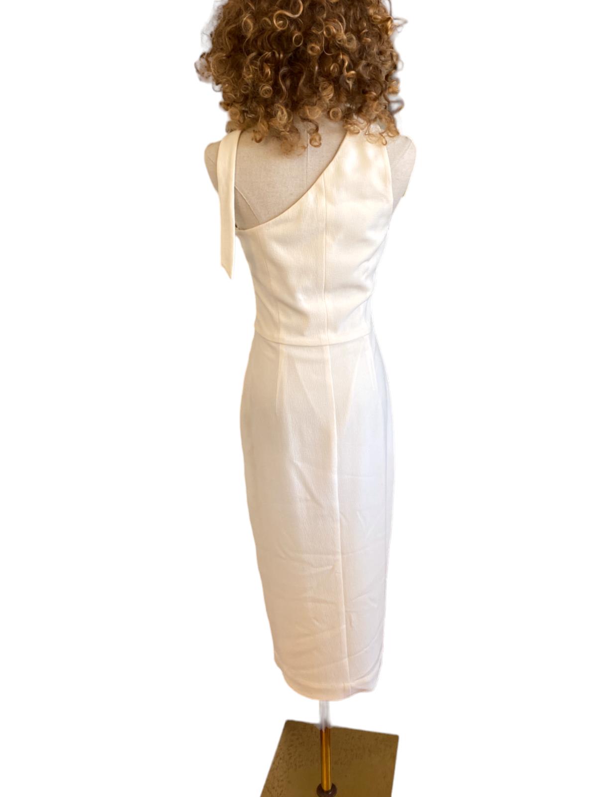 Zimmermann Neck Tie Midi Dress | Pearl/Off White, Pencil, One Shoulder, Stretch