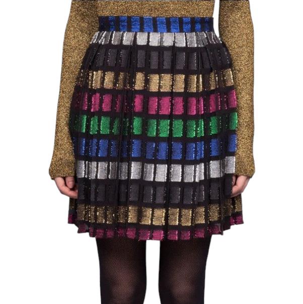 Dodo Bar Metallic Pleated Mini Skirt | Black/Multi Colour, Sz 44 Italian, Pleats