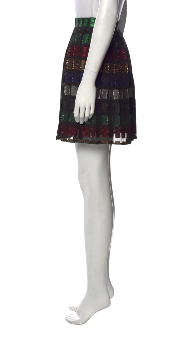 Dodo Bar Metallic Pleated Mini Skirt | Black/Multi Colour, Sz 44 Italian, Pleats