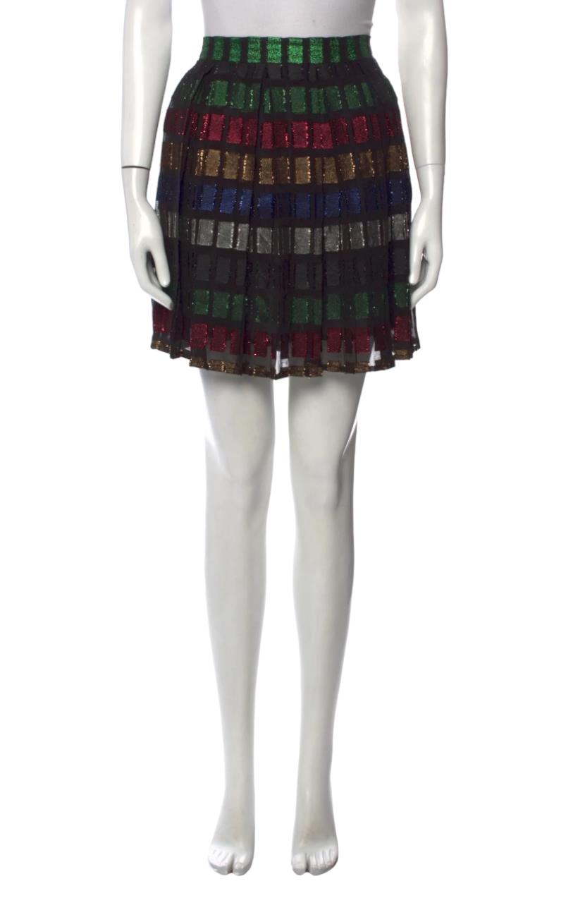 Dodo Bar Metallic Pleated Mini Skirt | Black/Multi Colour, Sz 44 Italian, Pleats