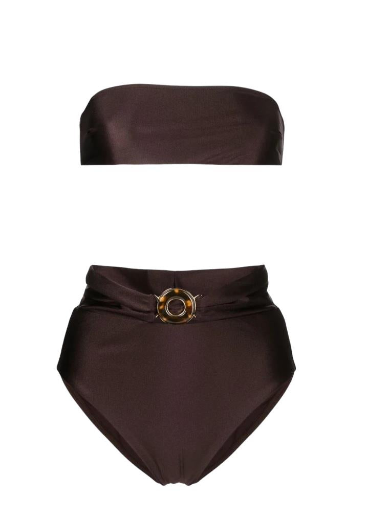 Zimmermann Tiggy Circle Link Bikini | Chocolate Brown, High Rise, Bandeau