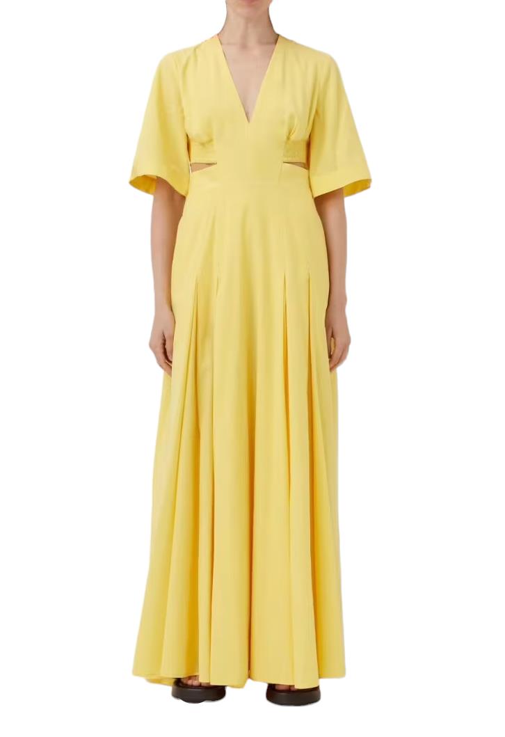 Camilla and Marc Antonella V Neck Dress |Lemon/Yellow, Cutouts, V Neck, Shirring