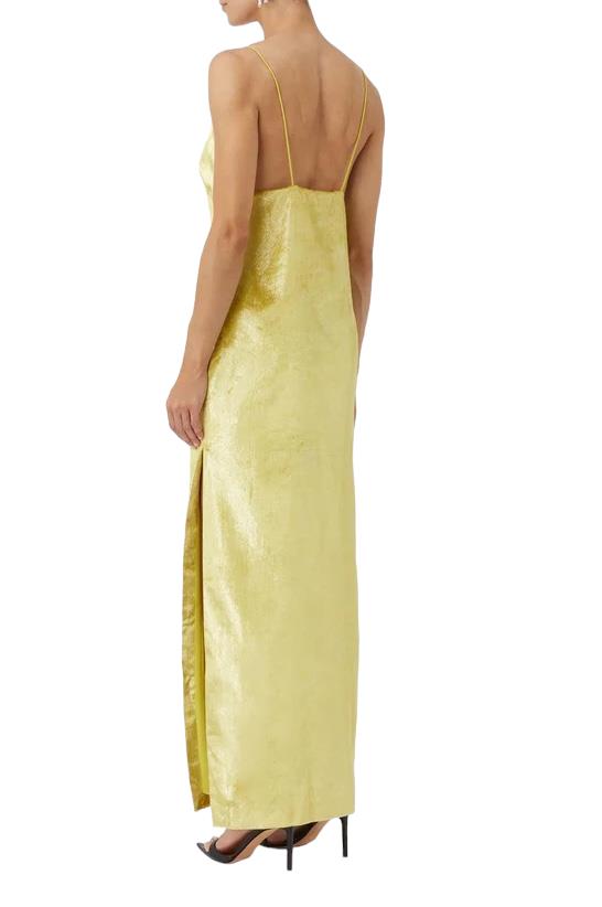 CAMILLA AND MARC Elara Dress | Citron/Yellow, Velvet Sheen, Maxi, Low V Neck