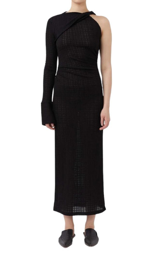 CAMILLA AND MARC Cypress Midi Dress | One Shoulder, Stretch, Black, Asymmetric