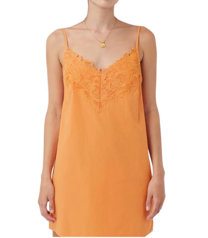 CAMILLA AND MARC Sable Mini Dress | Persimmon/Orange, Cotton, Lace Trim, Slip