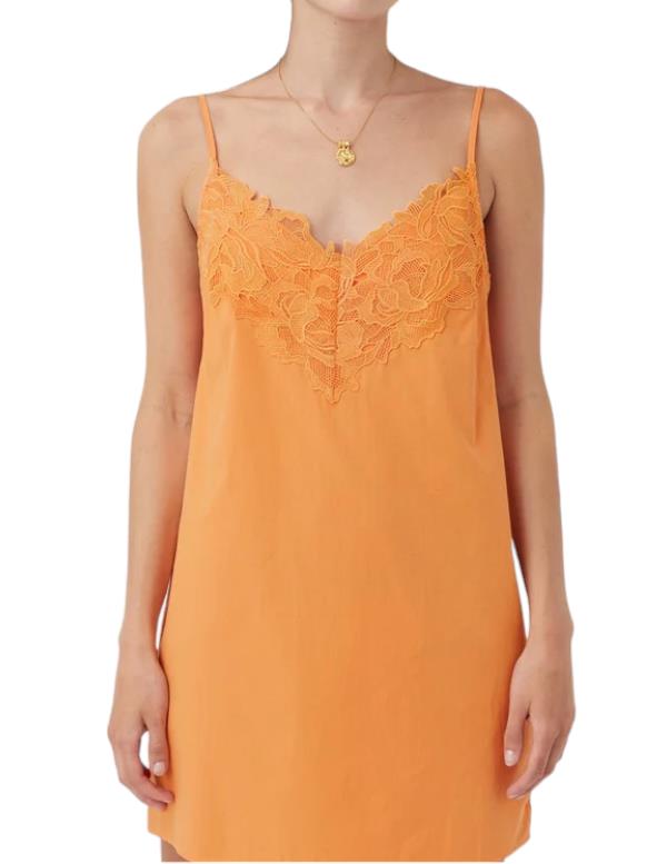 CAMILLA AND MARC Sable Mini Dress | Persimmon/Orange, Cotton, Lace Trim, Slip