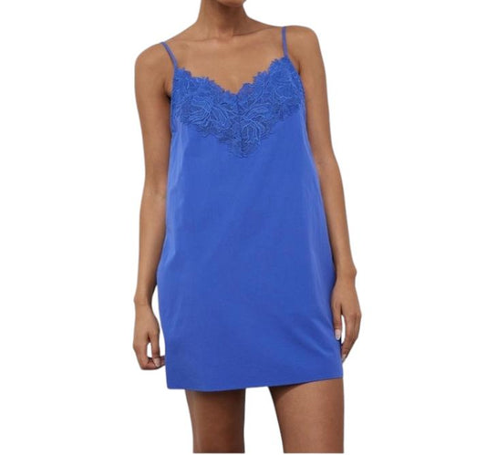 CAMILLA AND MARC Sable Mini Dress | Iris/Blue, Cotton, Lace Trim, Relaxed Slip