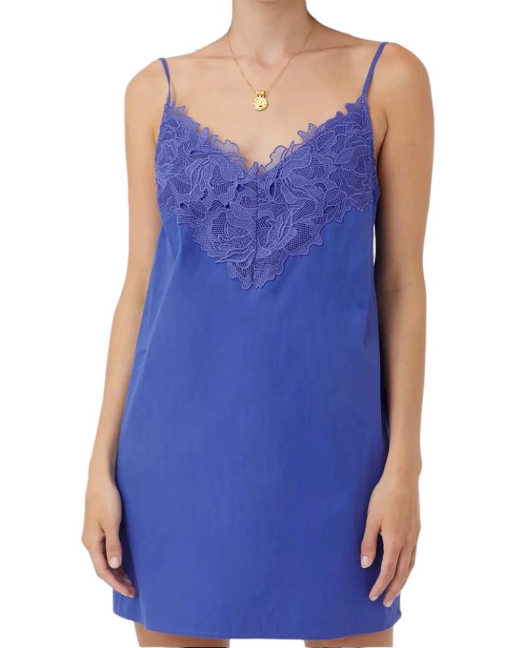 CAMILLA AND MARC Sable Mini Dress | Iris/Blue, Cotton, Lace Trim, Relaxed Slip