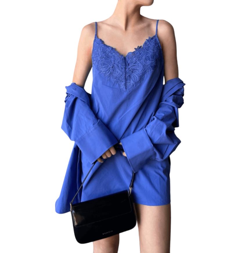 CAMILLA AND MARC Sable Mini Dress | Iris/Blue, Cotton, Lace Trim, Relaxed Slip