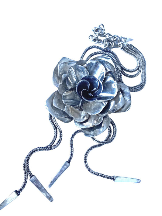 Sass & Bide Camelia Flower Necklace/Choker | RARE Hand Made, Adjustable, Silver