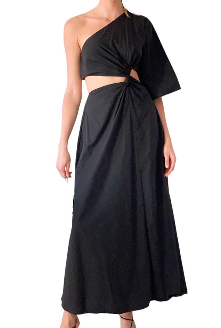 CAMILLA AND MARC Wally Dress | Black, Poplin Cotton, Maxi, Cutout, One Shoulder