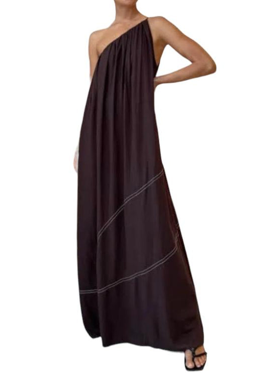 Camilla and Marc Castille One Shoulder Maxi Dress |Brown/Chocolate, One Shoulder