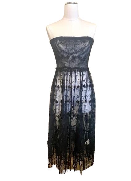 Free People Strapless Lace Stretch Dress | Black, Sz M, Sheer, Festival, Boho