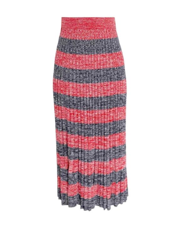 Zimmermann High Tide Rib Midi Skirt | Marle, Navy, Red, Stripe, Stretch, Pleats