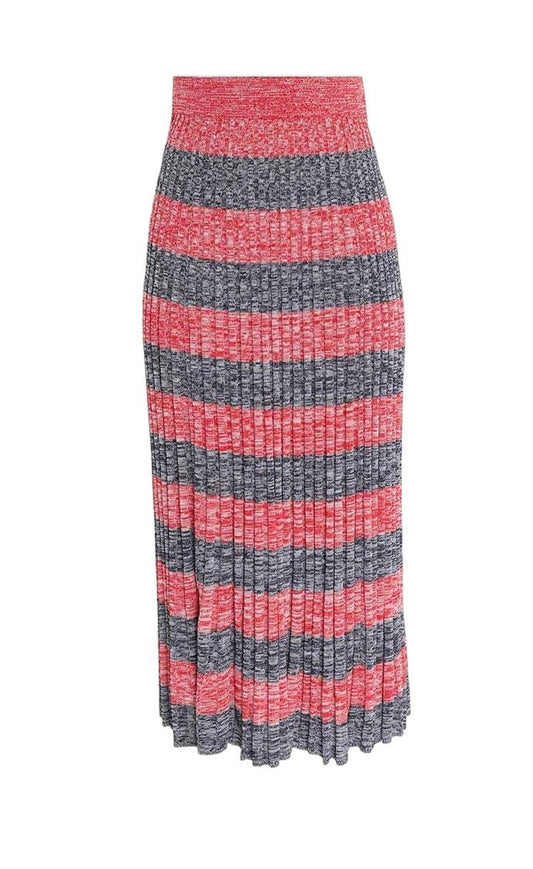 Zimmermann High Tide Rib Midi Skirt | Marle, Navy, Red, Stripe, Stretch, Pleats
