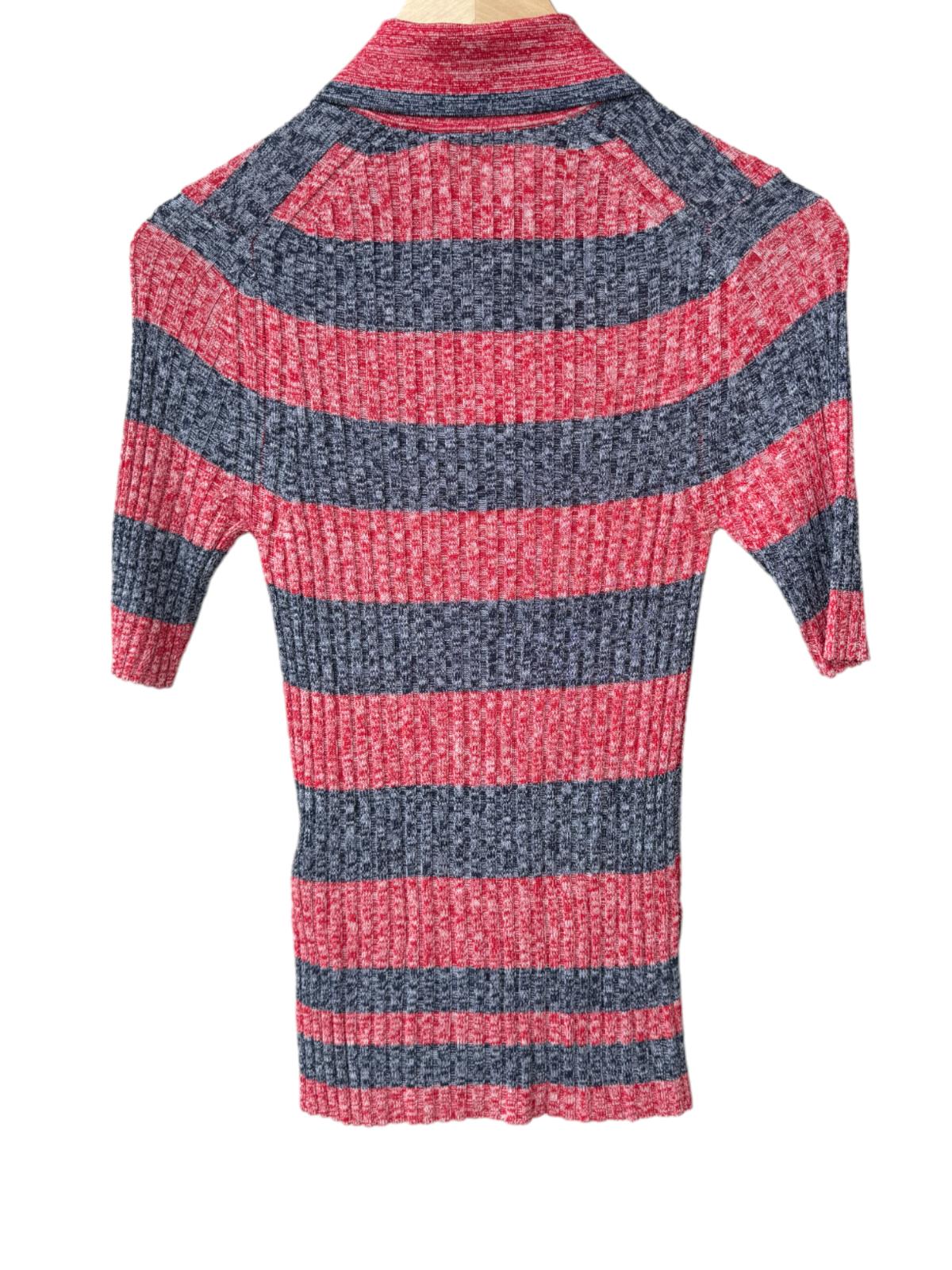 Zimmermann High Tide Rib Polo Shirt | Navy/Red Marle Striped, Stretch, Knitted